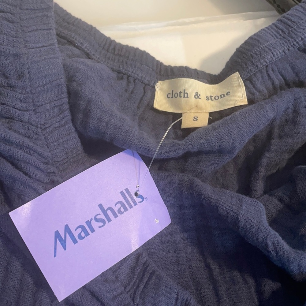 Cloth & Stone Off the Shoulder Blue Cotton Top Small Anthropologie - Picture 3 of 5